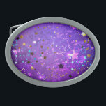 Purple foil background with Stars Belt Buckle<br><div class="desc">Violet invoice background with gold and blue stars. Background with stars.</div>