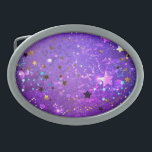Purple foil background with Stars Belt Buckle<br><div class="desc">Violet invoice background with gold and blue stars. Background with stars.</div>
