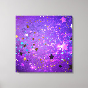 Purple foil background with Stars Canvas Print