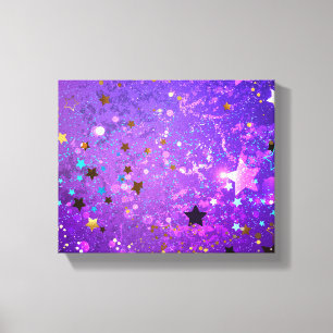 Purple foil background with Stars Canvas Print