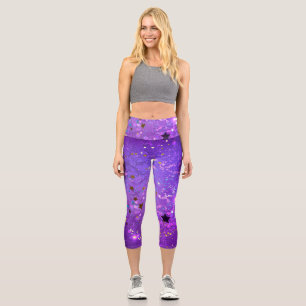 Purple foil background with Stars Capri Leggings