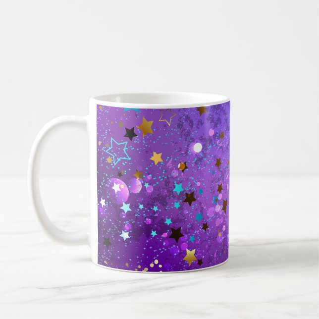 Purple foil background with Stars Coffee Mug (Left)