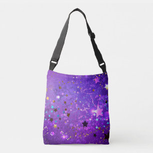 Purple foil background with Stars Crossbody Bag