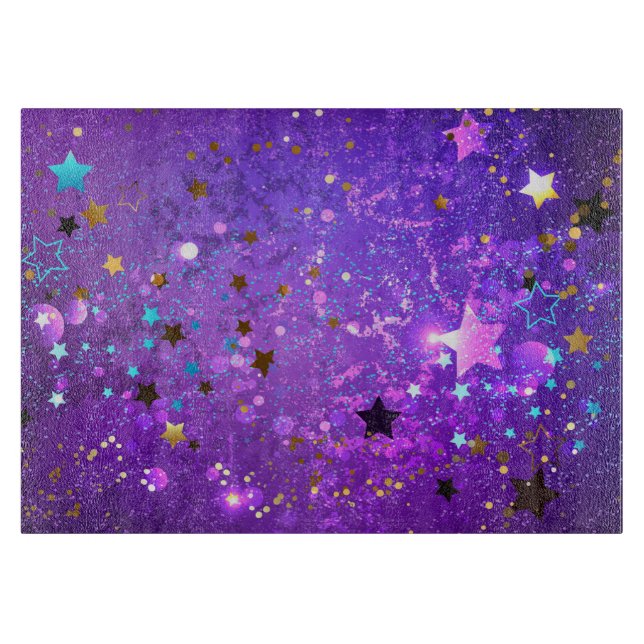 Purple foil background with Stars Cutting Board (Front)