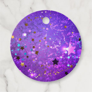 Purple foil background with Stars Favour Tags