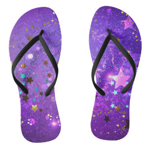 Purple foil background with Stars Flip Flops