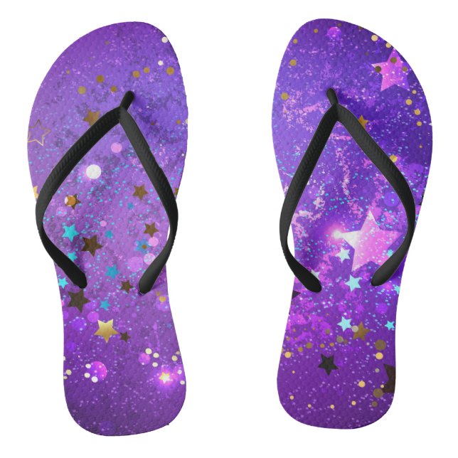 Purple foil background with Stars Flip Flops (Footbed)