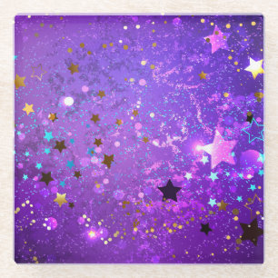 Purple foil background with Stars Glass Coaster