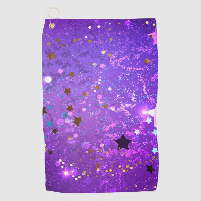 Purple foil background with Stars Golf Towel (Front)