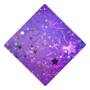 Purple foil background with Stars Graduation Cap Topper