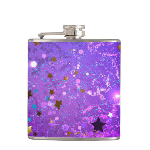 Purple foil background with Stars Hip Flask