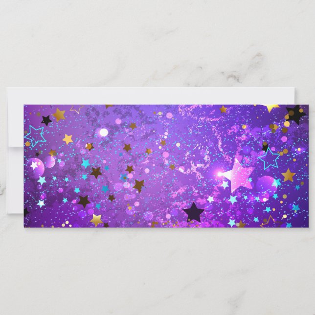 Purple foil background with Stars Holiday Card (Front)