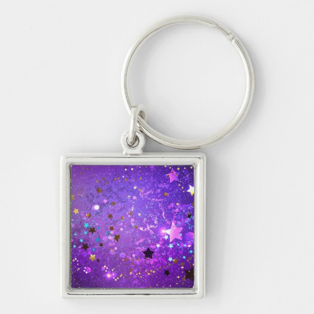 Purple foil background with Stars Keychain (Front)