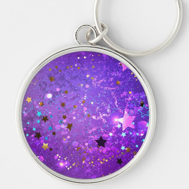 Purple foil background with Stars Keychain (Front)