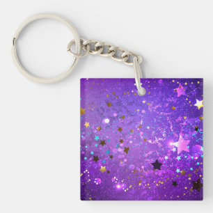 Purple foil background with Stars Keychain