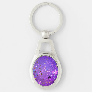Purple foil background with Stars Keychain