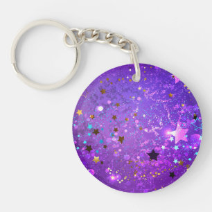 Purple foil background with Stars Keychain
