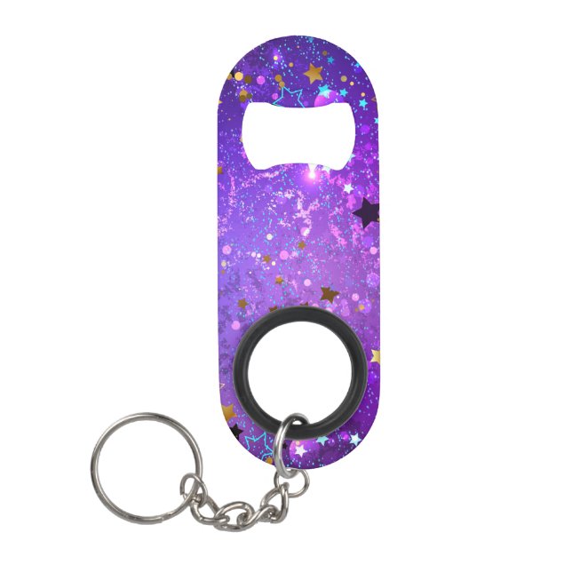 Purple foil background with Stars Keychain Bottle Opener (Front)