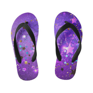 Purple foil background with Stars Kid's Flip Flops