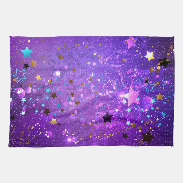 Purple foil background with Stars Kitchen Towel (Horizontal)