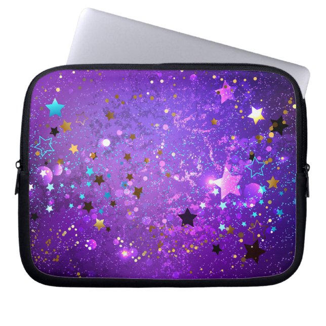Purple foil background with Stars Laptop Sleeve (Front)
