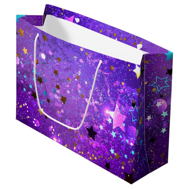 Purple foil background with Stars Large Gift Bag (Front Angled)