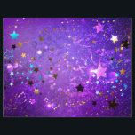Purple foil background with Stars Letterhead<br><div class="desc">Violet invoice background with gold and blue stars. Background with stars.</div>