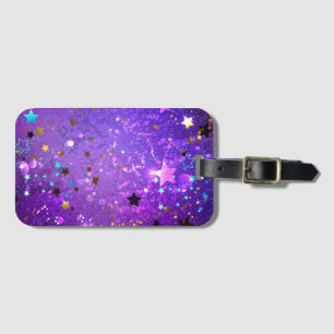 Purple foil background with Stars Luggage Tag