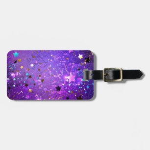 Purple foil background with Stars Luggage Tag