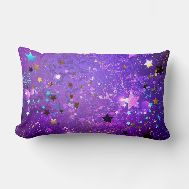 Purple foil background with Stars Lumbar Pillow (Front)