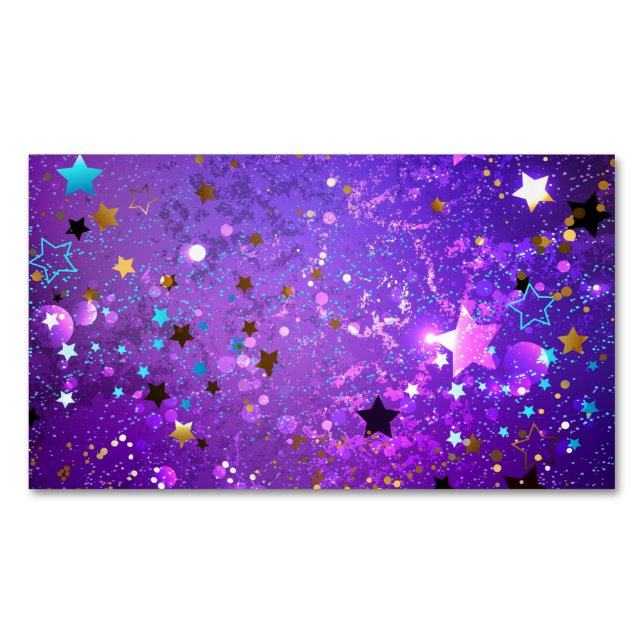 Purple foil background with Stars Magnetic Business Card (Front)
