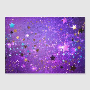 Purple foil background with Stars Magnetic Invitation