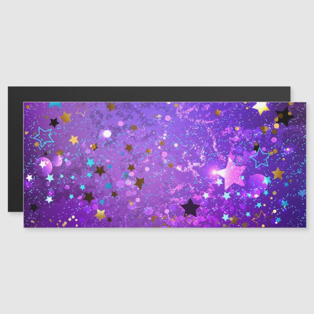 Purple foil background with Stars Magnetic Invitation (Front/Back)