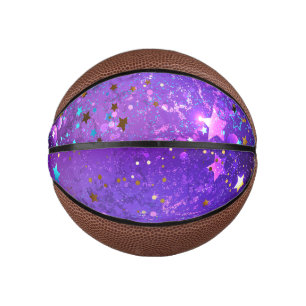 Purple foil background with Stars Mini Basketball