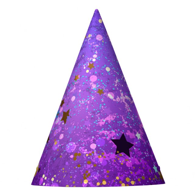 Purple foil background with Stars Party Hat (Front)
