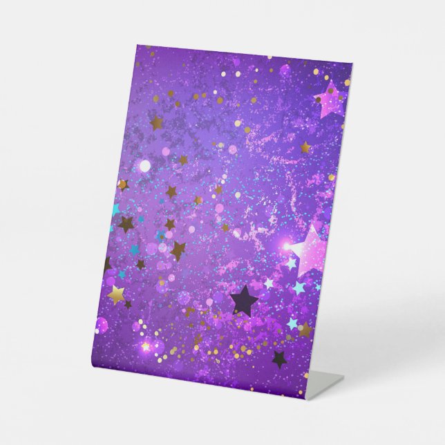 Purple foil background with Stars Pedestal Sign (Front)