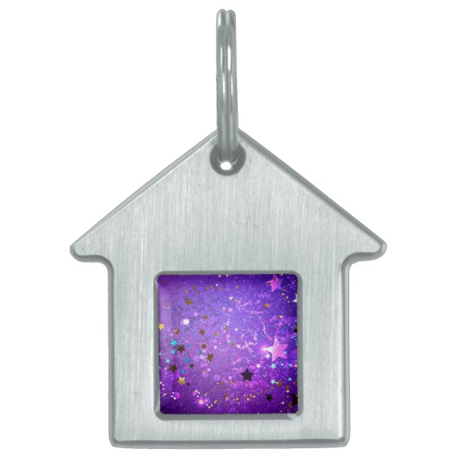 Purple foil background with Stars Pet ID Tag (Front)