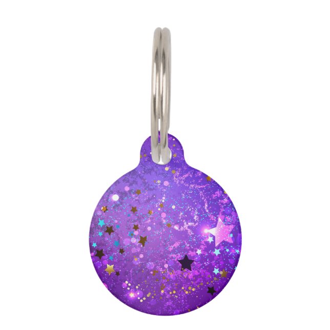 Purple foil background with Stars Pet Tag (Front)
