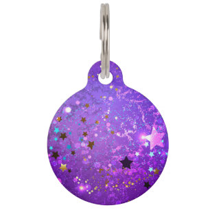Purple foil background with Stars Pet Tag