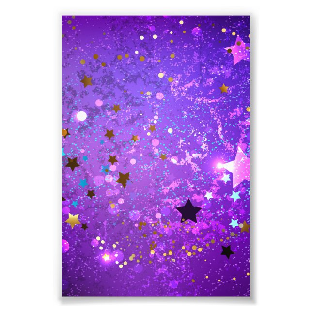 Purple foil background with Stars Photo Print (Front)