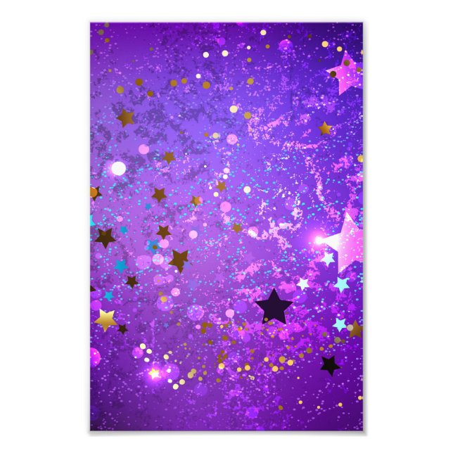 Purple foil background with Stars Photo Print (Front)