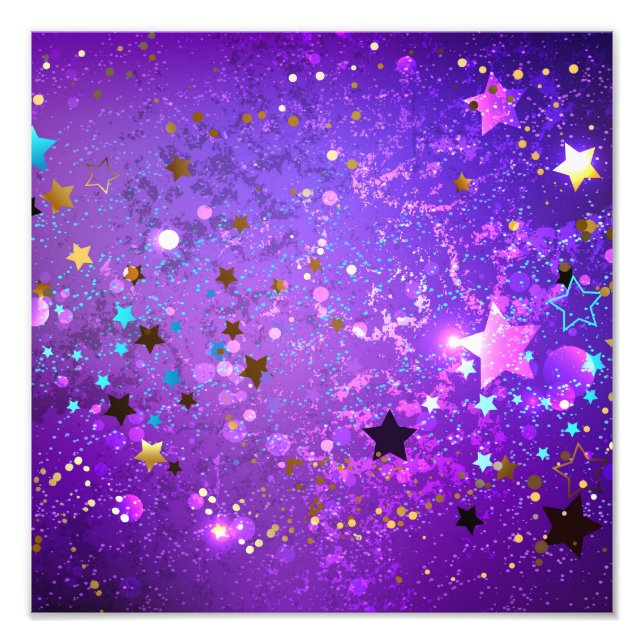 Purple foil background with Stars Photo Print (Front)