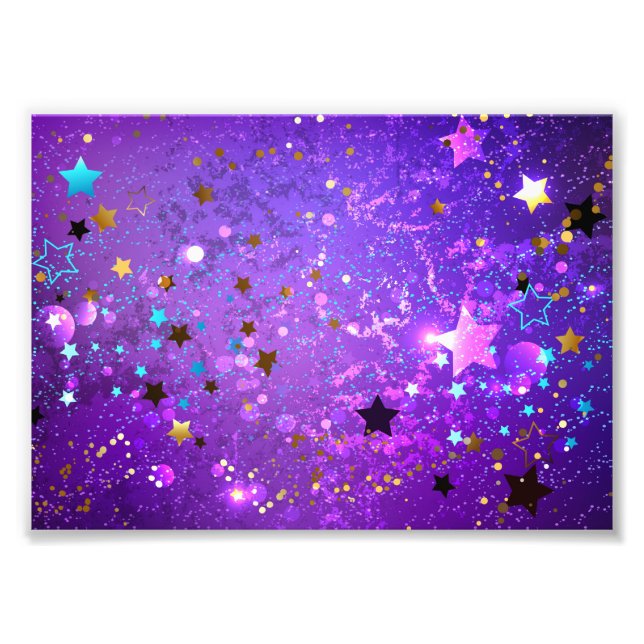 Purple foil background with Stars Photo Print (Front)