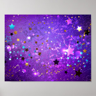 Purple foil background with Stars Poster