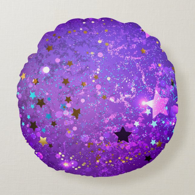 Purple foil background with Stars Round Pillow (Front)