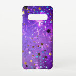 Purple foil background with Stars Samsung Galaxy Case<br><div class="desc">Violet invoice background with gold and blue stars. Background with stars.</div>