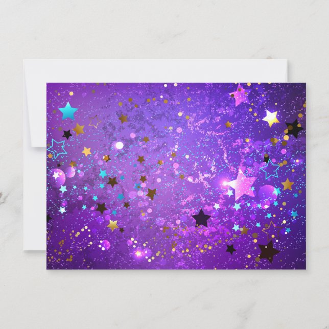 Purple foil background with Stars Save The Date (Front)
