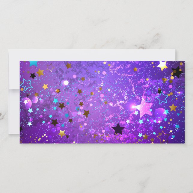 Purple foil background with Stars Save The Date (Front)
