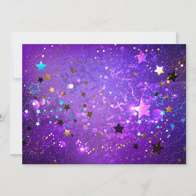 Purple foil background with Stars Save The Date (Front)