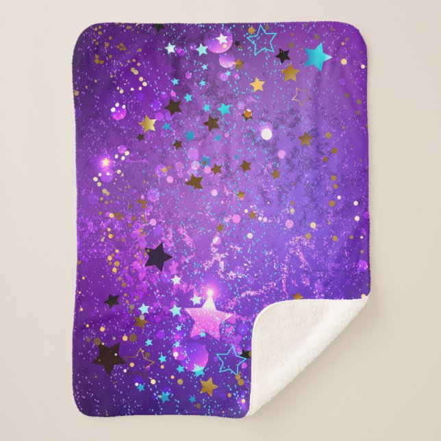 Purple foil background with Stars Sherpa Blanket (Front)